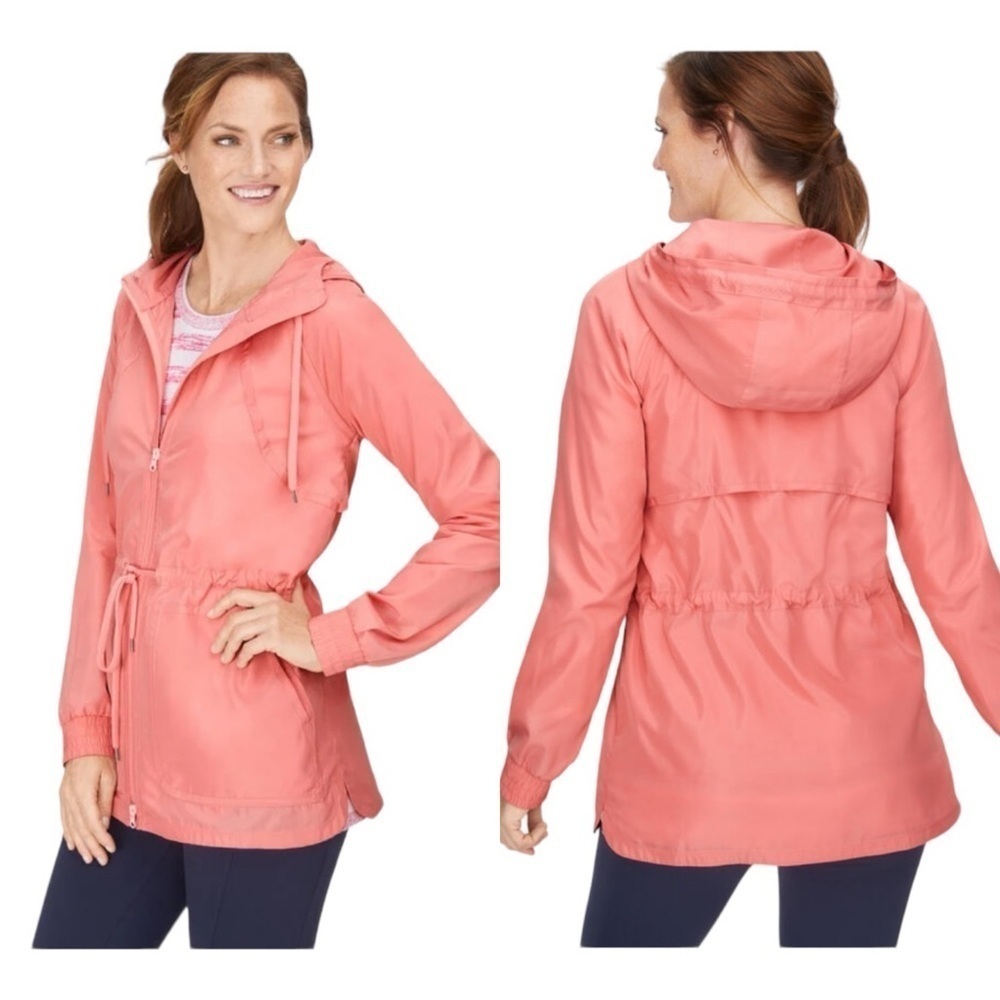 T by Talbots  Pink lightweight 
Hooded Cinched Waist Woven jacket size P